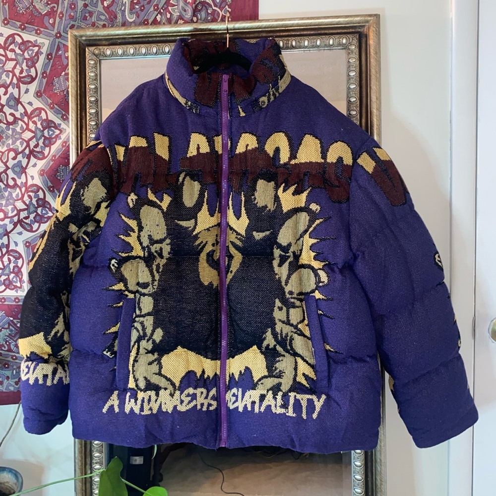 Valbasas “Winner’s Mentality’ Men’s Purple Tapestry Puffer Jacket XL